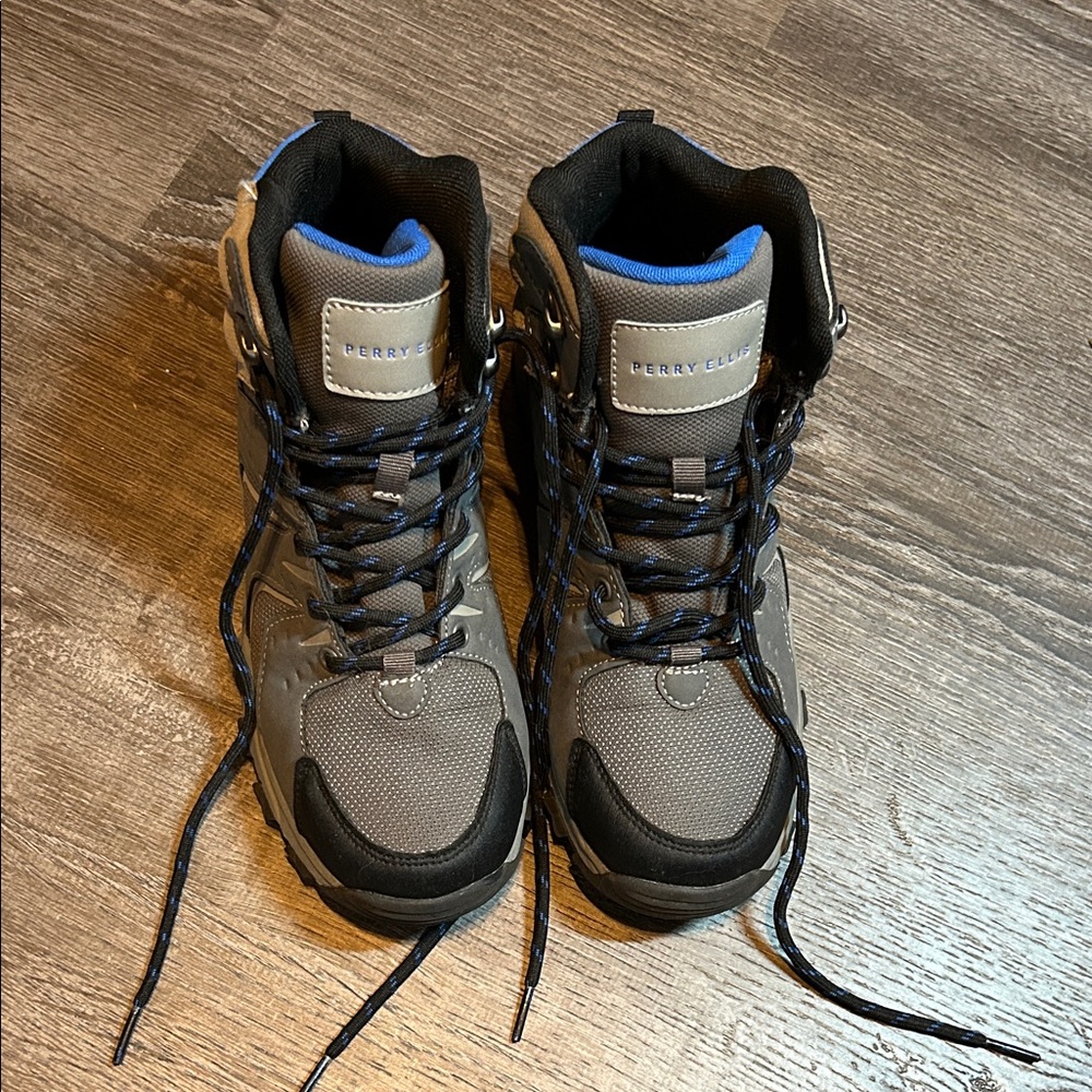 Perry Ellis Boy's Gray Black Blue Hiking Boots